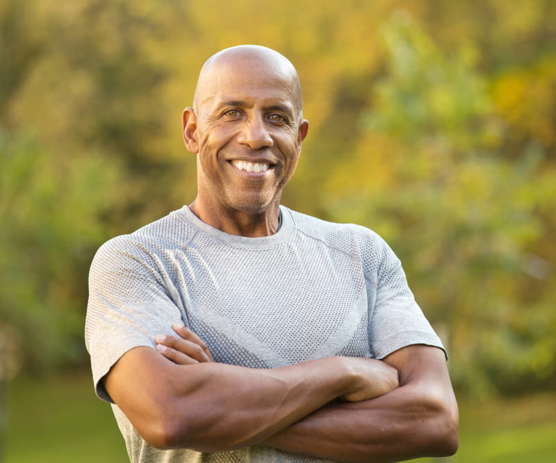 Portrait of a mature fit African American man.<br />
